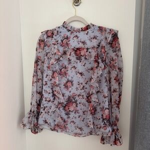 Rachel Parcell Floral Ruffle Detail Long Sleeve Top